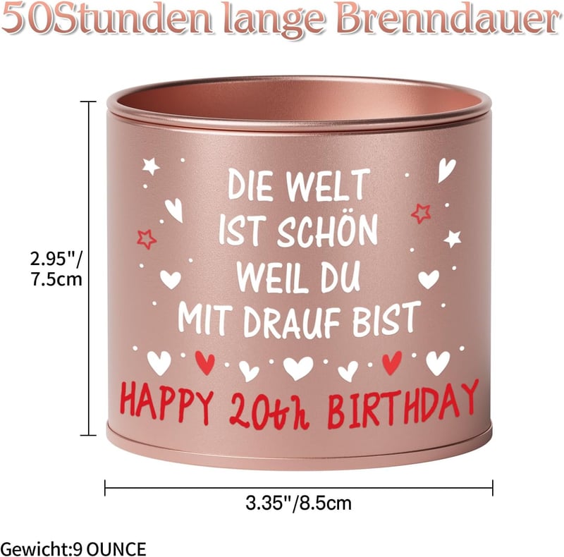20. Geburtstag Kerze aus Metall für Frauen, Geschenke für Mama und Schwester