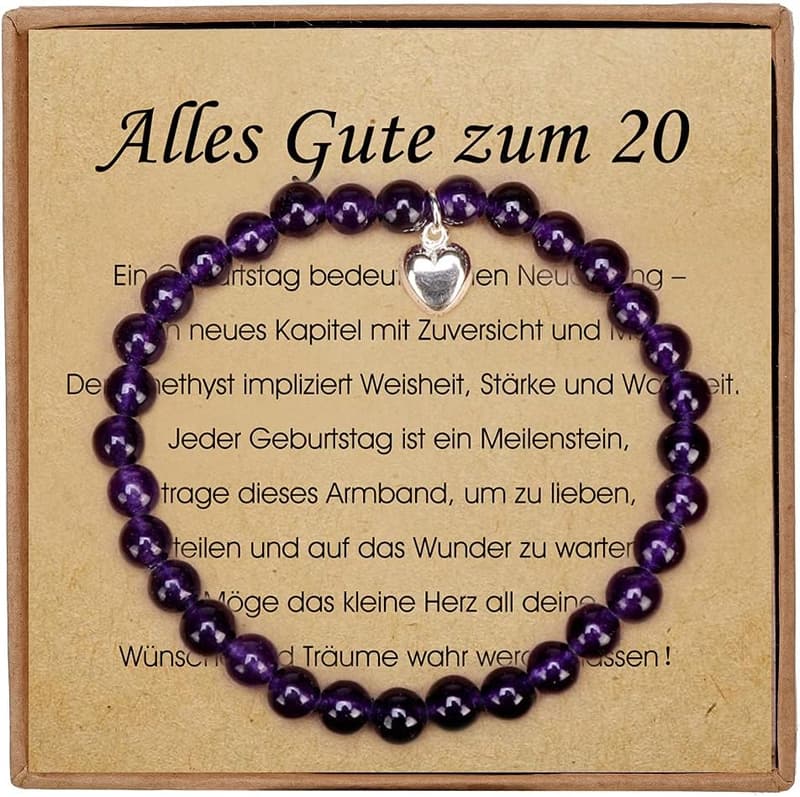 Amethyst Armband mit Herzanhänger aus Sterlingsilber für 20. Geburtstag Mädchen