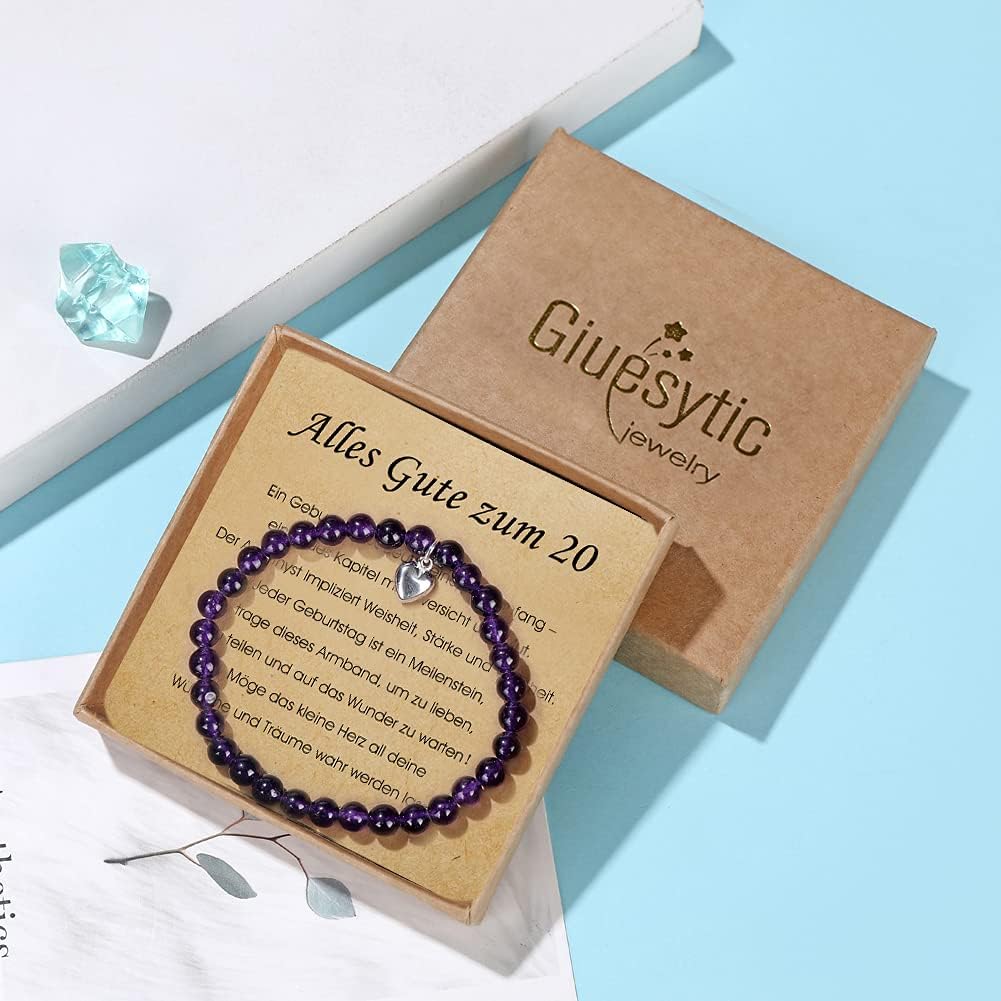 Amethyst Armband mit Herzanhänger aus Sterlingsilber für 20. Geburtstag Mädchen