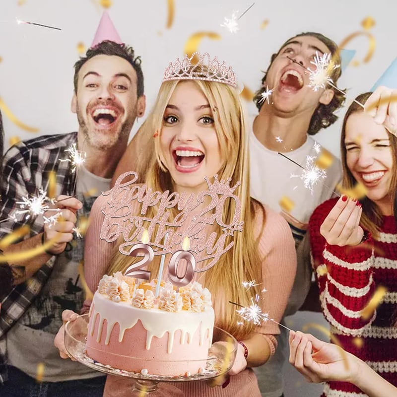 20. Geburtstag Deko für Mädchen - Schärpe, Krone & Roségold Luftballons