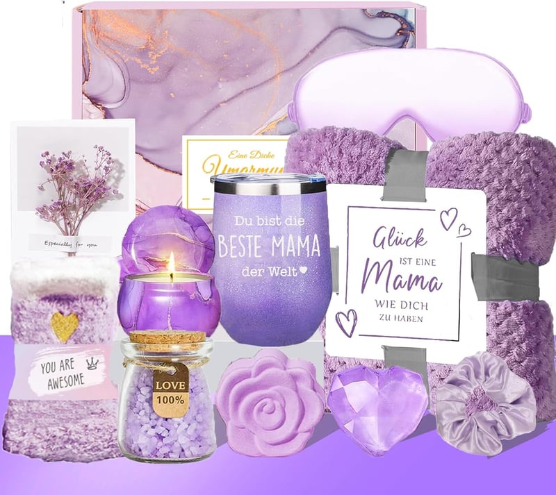 Muttertagsgeschenk-Set für Mama mit 12oz Edelstahlbecher in Lila