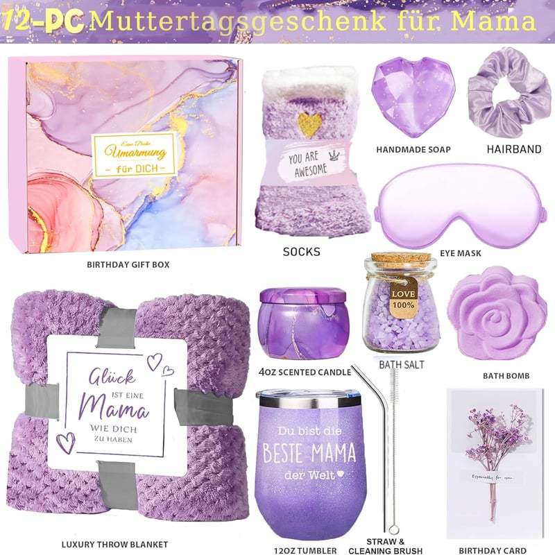 Muttertagsgeschenk-Set für Mama mit 12oz Edelstahlbecher in Lila