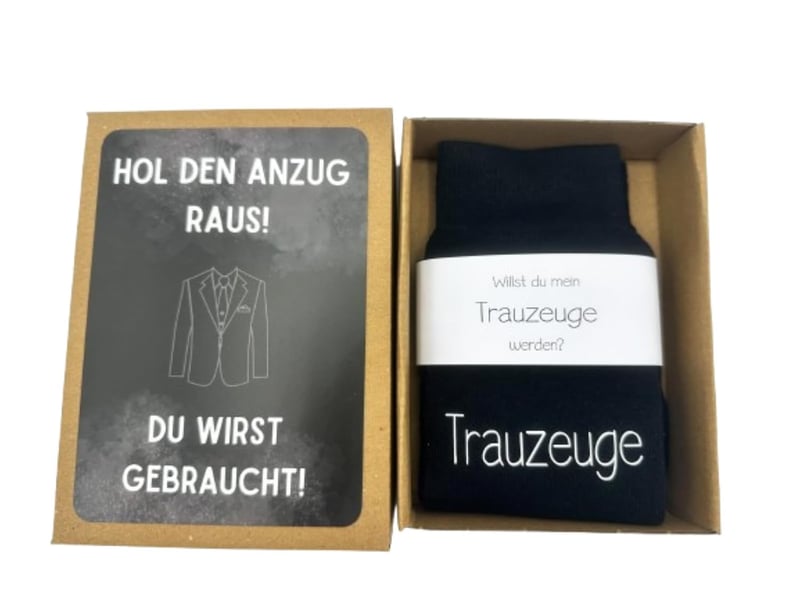 Trauzeuge fragen: Hochzeitssocken und Anzugkarte für Trauzeugen