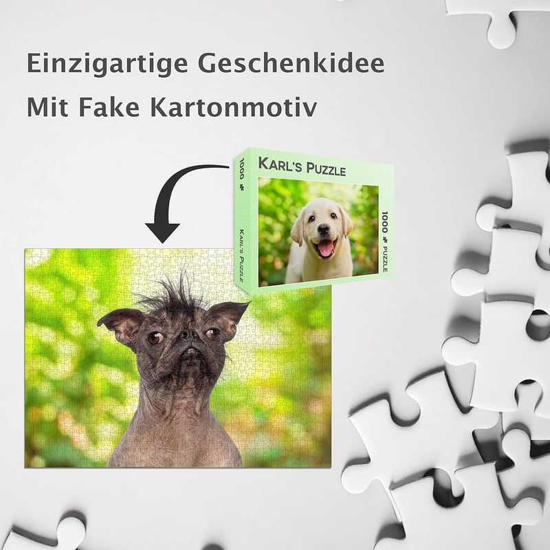 Lustiges Scherzgeschenk: 1000 Teile Hundepuzzle im Kartonlook