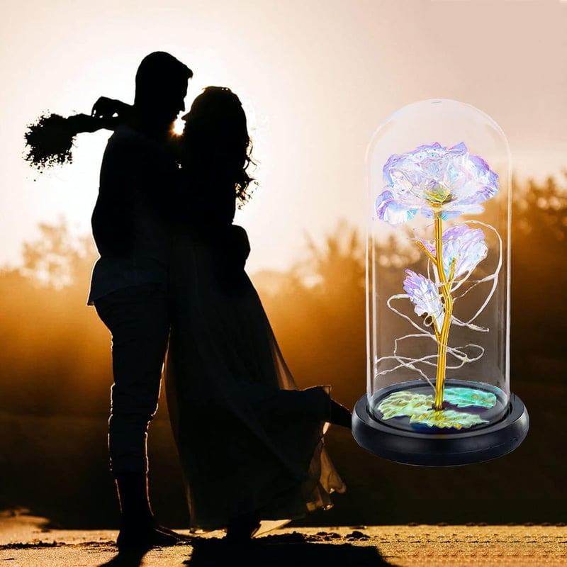 Rose in Glaskuppel mit LED - Geschenk für Frauen zum Geburtstag, Jubiläum, Valentinstag