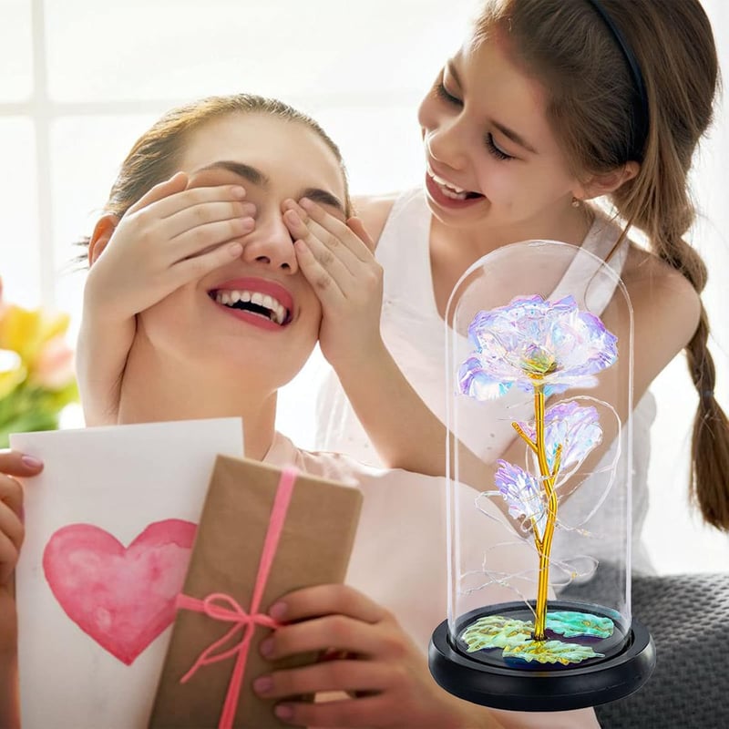 Rose in Glaskuppel mit LED - Geschenk für Frauen zum Geburtstag, Jubiläum, Valentinstag