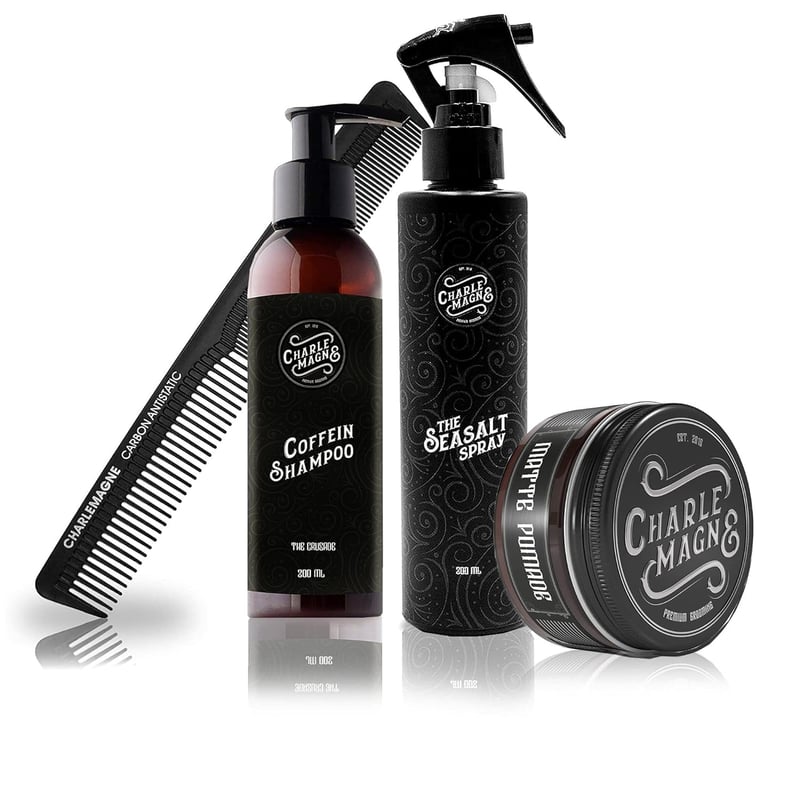 Haarstyling Set für Männer – Matte Pomade, Koffein Shampoo & Seesalz Spray