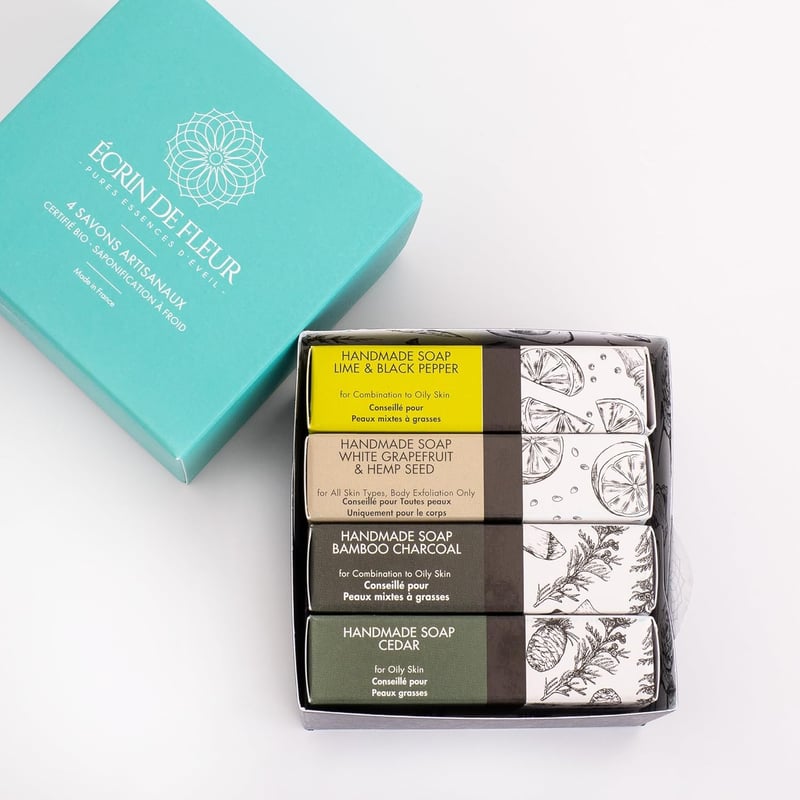 Bio-Seifen Geschenkset für Männer – 4x90g kaltgepresst (Zeder, Limette, Holzkohle)