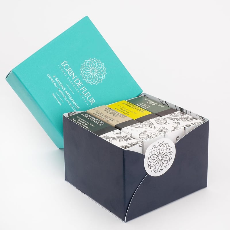 Bio-Seifen Geschenkset für Männer – 4x90g kaltgepresst (Zeder, Limette, Holzkohle)