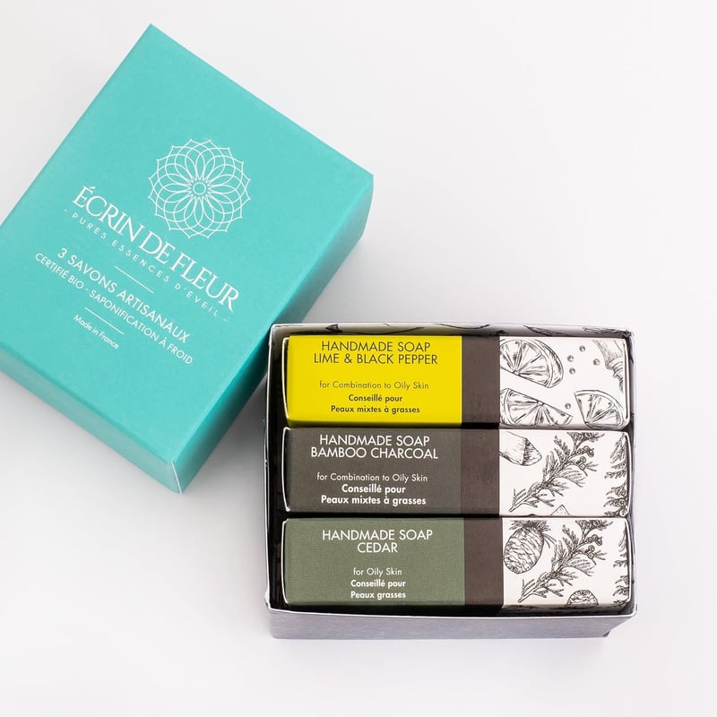 Bio-Seifen Geschenkset für Männer – 3x90g (Zeder, Limette, Holzkohle)