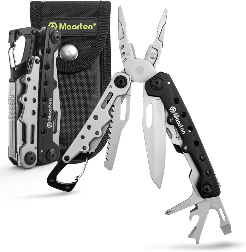 Multitool für Männer aus Edelstahl, 11 in 1 mit Karabiner und Sicherheitsschloss