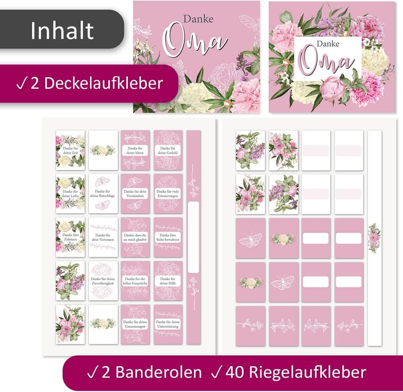 Dankesaufkleber-Set für Oma – selbstklebend und individuell