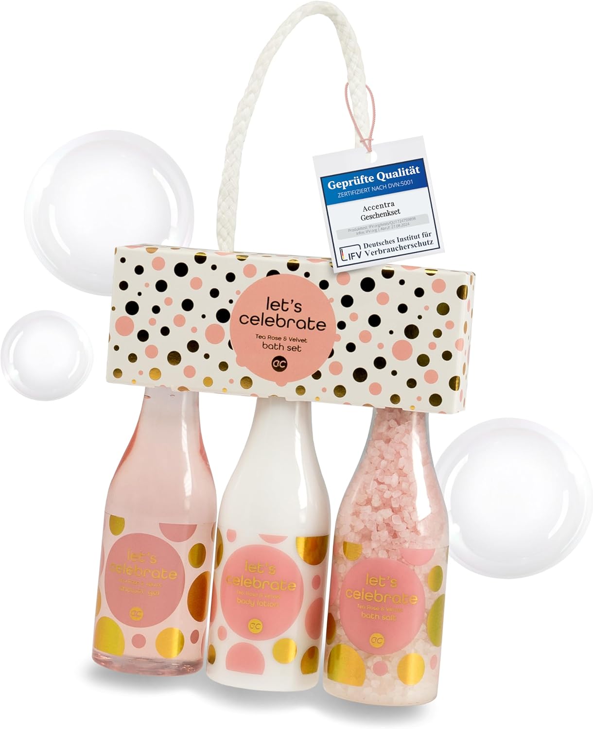 Wellness Geschenkset für Frauen - 3-teiliges Duschset mit Tea Rose & Velvet