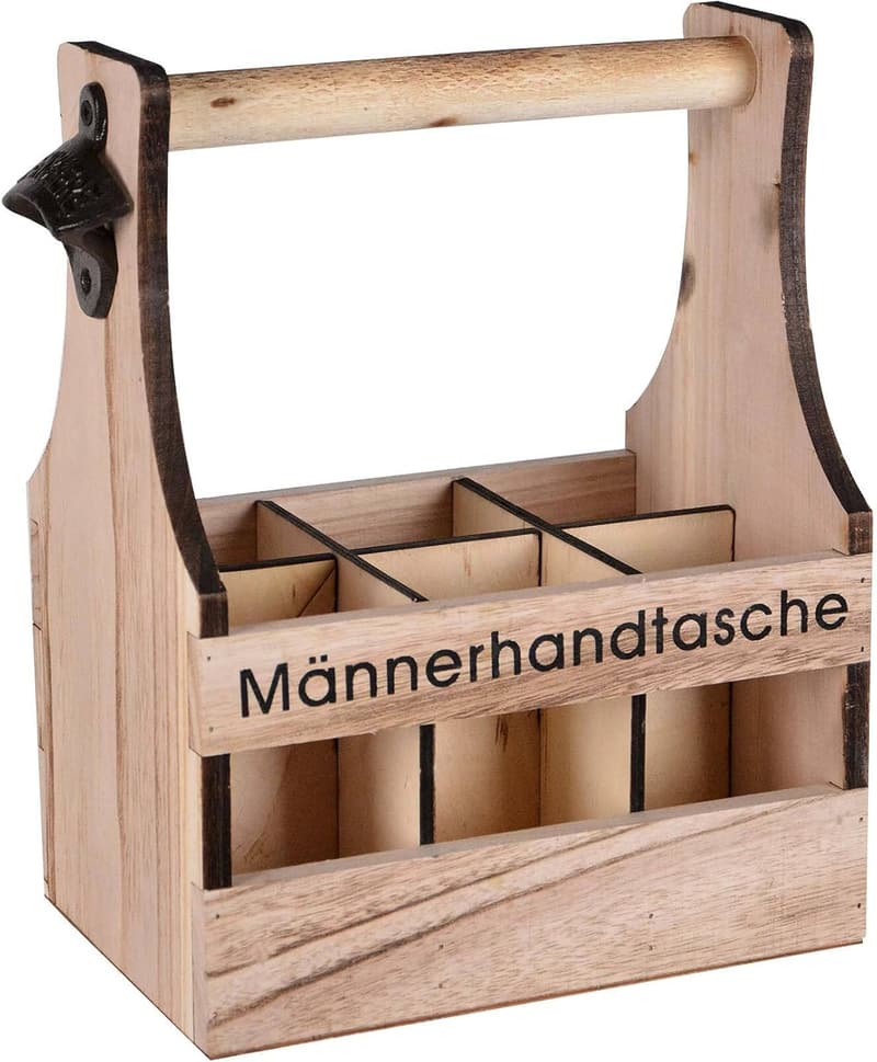 Männerhandtasche aus Holz für 6 Flaschen mit Flaschenöffner