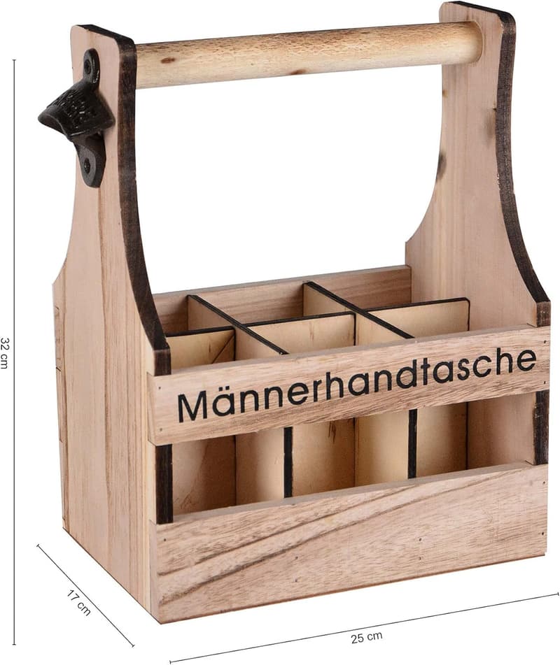Männerhandtasche aus Holz für 6 Flaschen mit Flaschenöffner