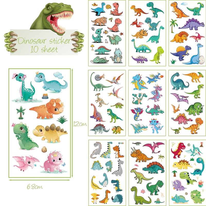 Temporäre Dinosaurier- und Fahrzeug-Tattoos für Jungen, 20 Blätter