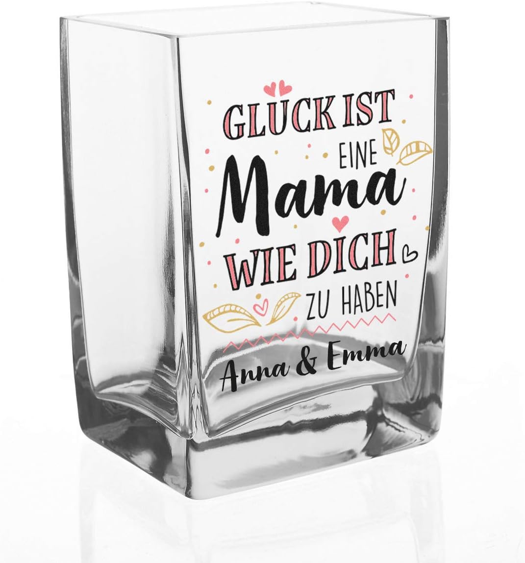 Moderne Glasvase mit Kompliment für Mama – Perfektes Muttertagsgeschenk