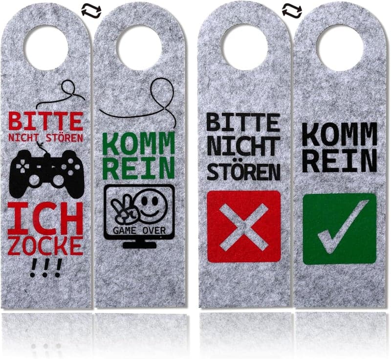 Zocker Geschenke: 2er Set Türanhänger aus Filz für Gamer (grau)