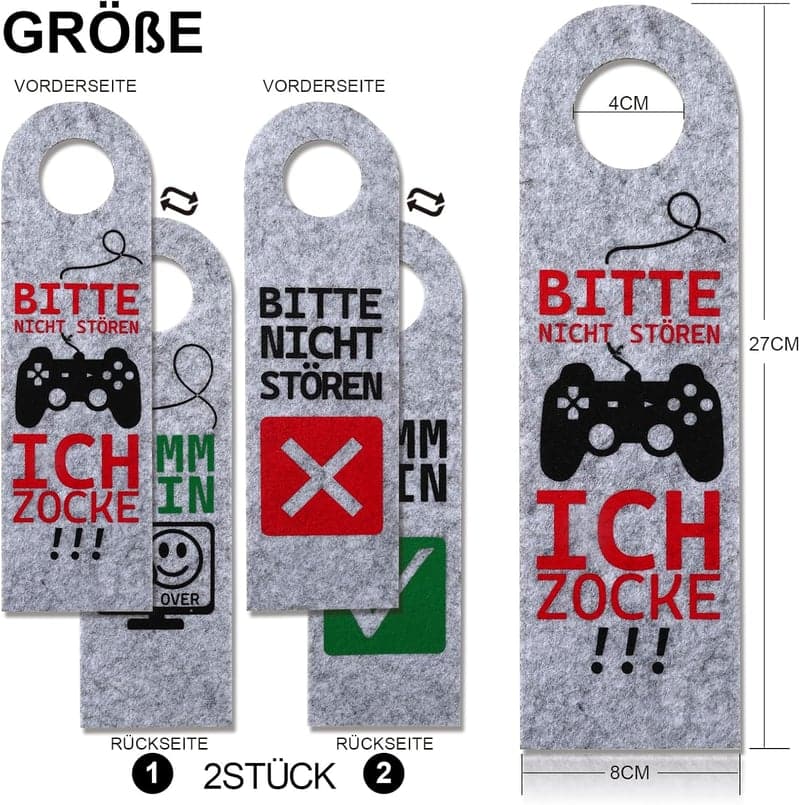 Zocker Geschenke: 2er Set Türanhänger aus Filz für Gamer (grau)