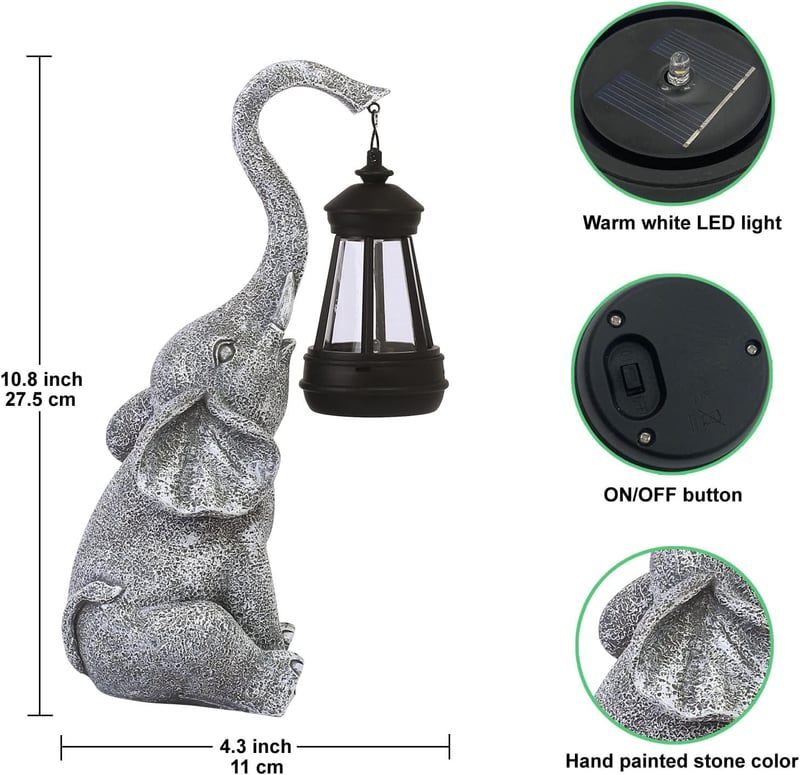 Solar Laterne Elefant Gartenfigur mit Wetterfesten LED für Mama