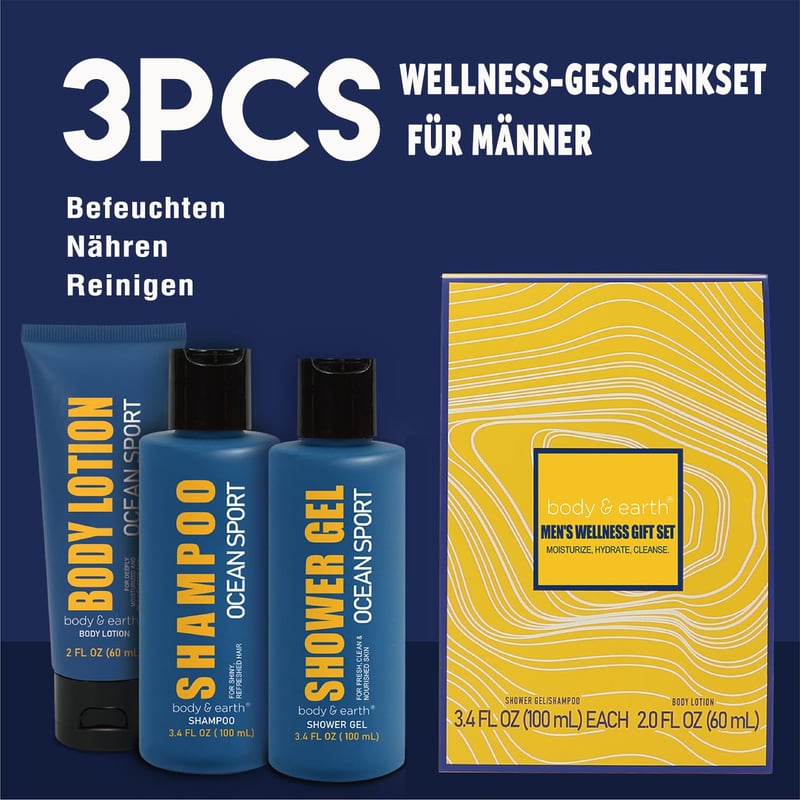 Sport-Pflege Geschenkset für Männer mit Ozean Duft – Reise-Set
