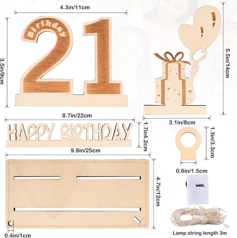 21. Geburtstag Dekoration mit LED-Lichterkette und Holzschild