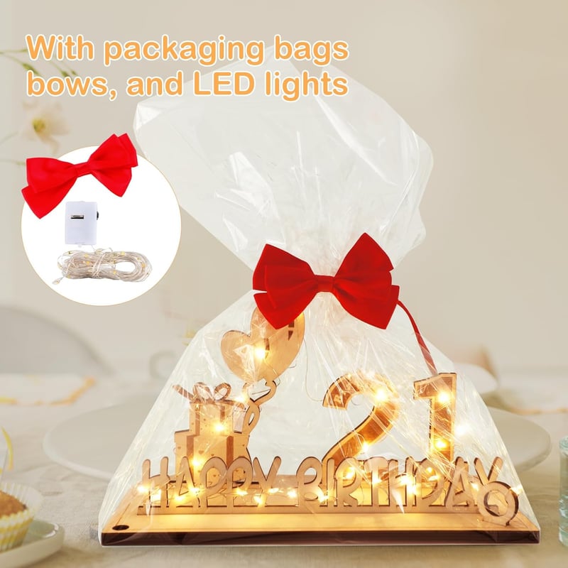 21. Geburtstag Dekoration mit LED-Lichterkette und Holzschild