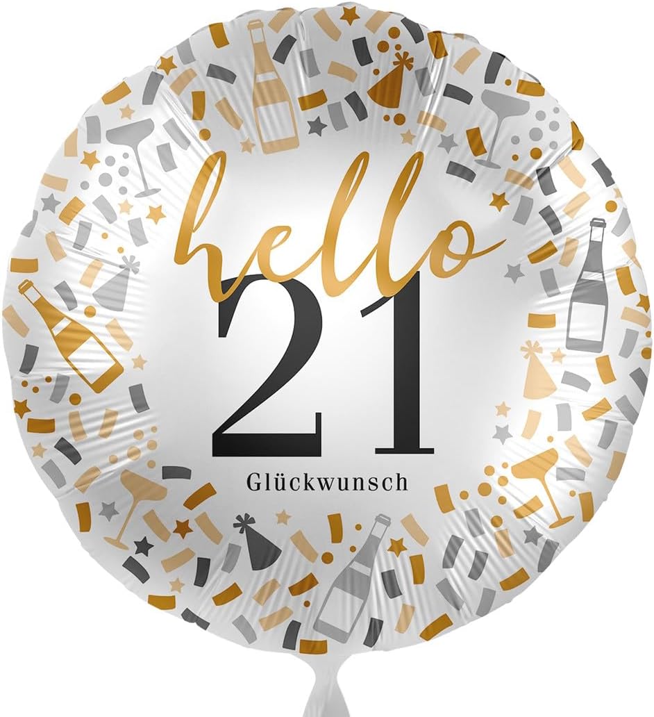 21. Geburtstag Folienballon Zahl 21 für Männer und Frauen, Helium geeignet