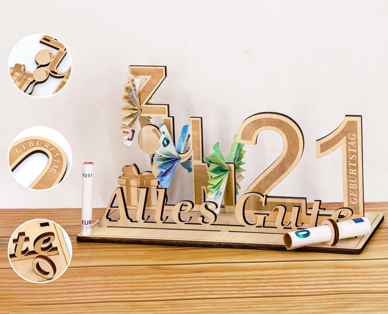 Holzscheine für Geldgeschenke zum 21. Geburtstag für Paare