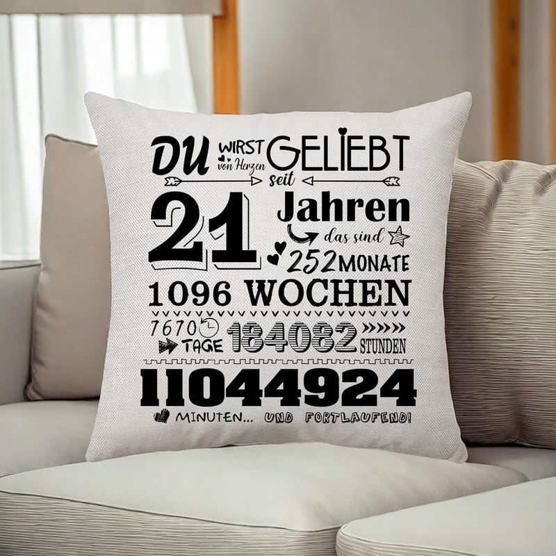 Kissenbezug zum 21. Geburtstag – Geschenkidee für Frauen und Männer 45x45 cm