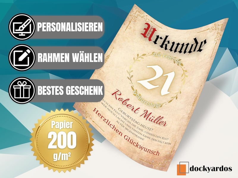 Personalisierte Geburtstagsurkunde zum 21. Geburtstag für Paare