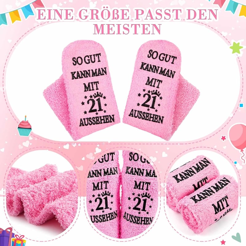 Lustiges Geschenkset zum 21. Geburtstag für Frauen – Rotweingläser & Socken