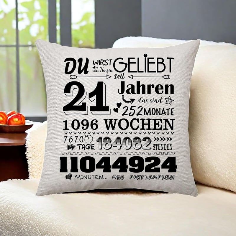 Kissenbezug zum 21. Geburtstag – Geschenkidee für Frauen und Männer 45x45 cm
