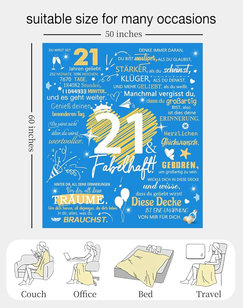 21. Geburtstag Decke – Inspirierendes Geschenk für Männer und Frauen