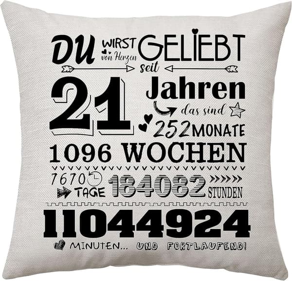 Kissenbezug zum 21. Geburtstag – Geschenkidee für Frauen und Männer 45x45 cm