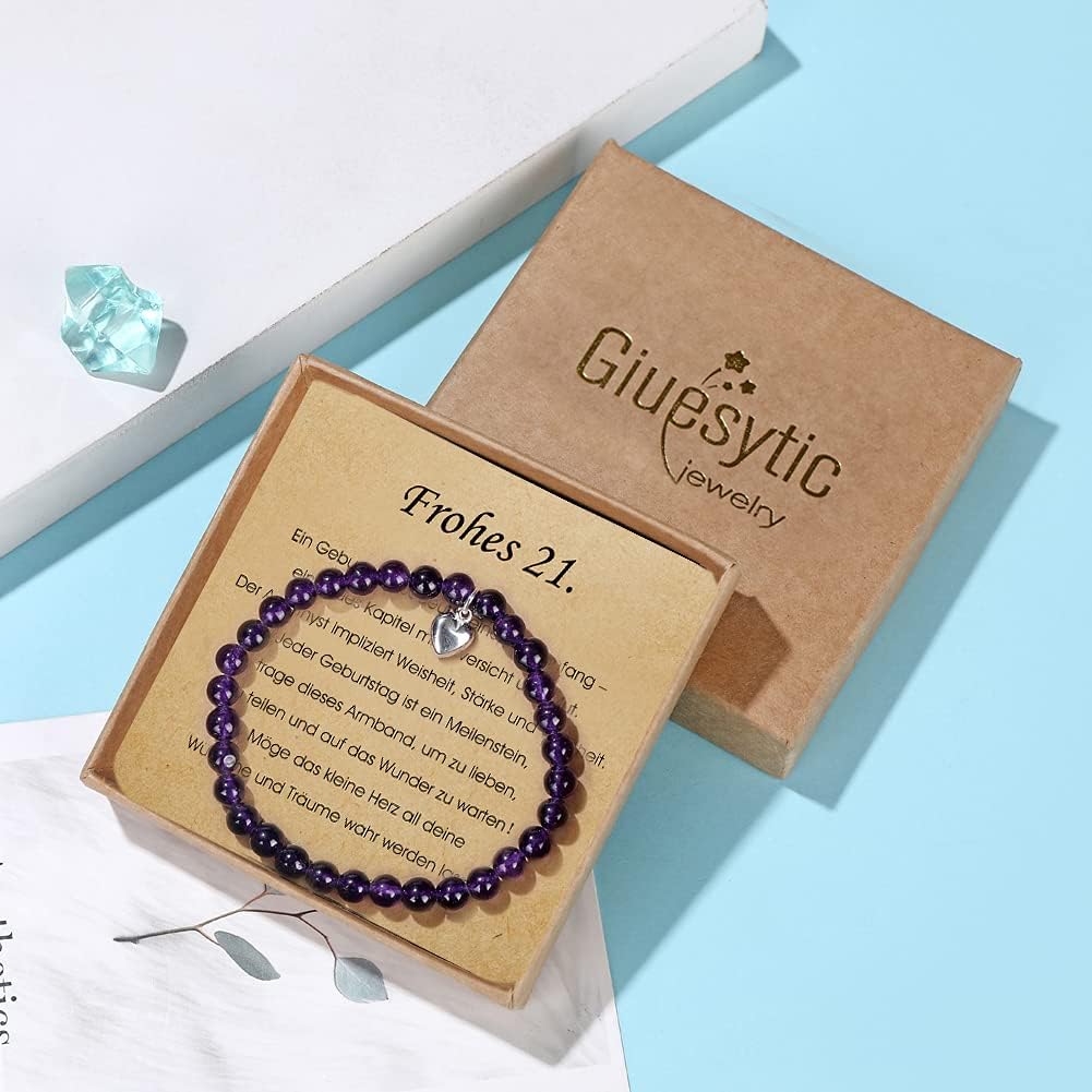 Amethyst-Armband mit Herzanhänger aus Sterlingsilber für Mädchen zum 21. Geburtstag