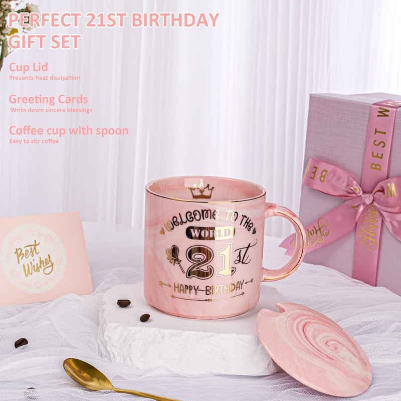 Geschenk zum 21. Geburtstag: 400ml Kaffeetasse mit Golddruck
