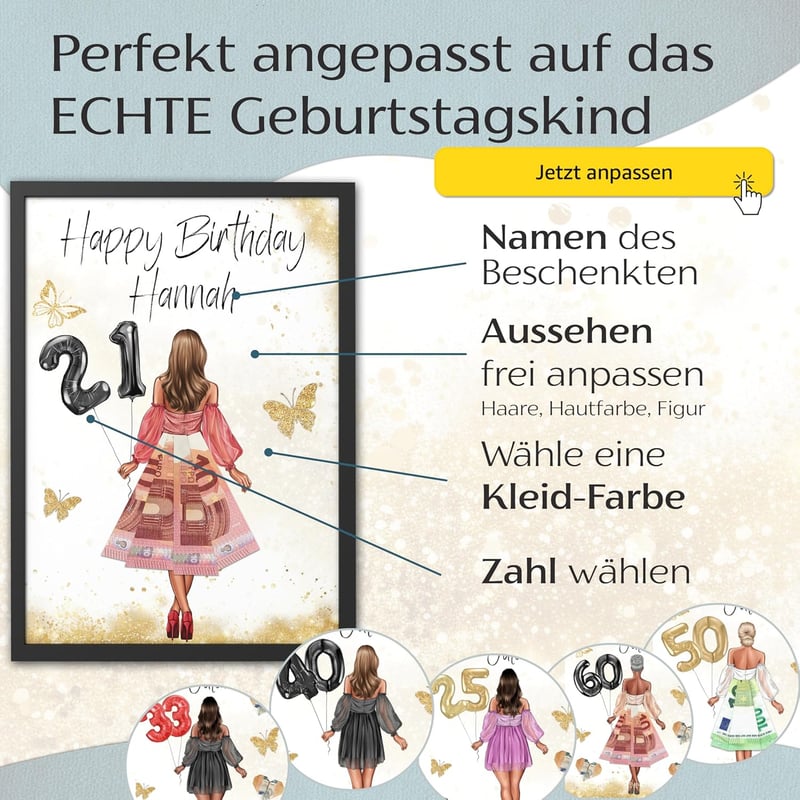 Geldgeschenk zum 21. Geburtstag mit Rahmen – für beste Freundinnen
