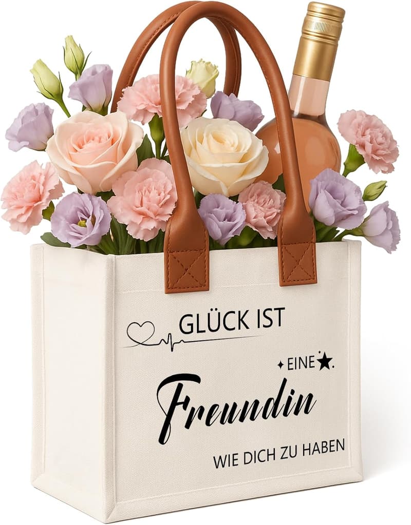 Personalisierte Canvas Einkaufstasche mit Spruch für Freundinnen