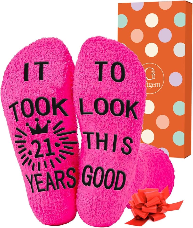 21. Geburtstag Socken für Frauen - Lustige, flauschige Designs