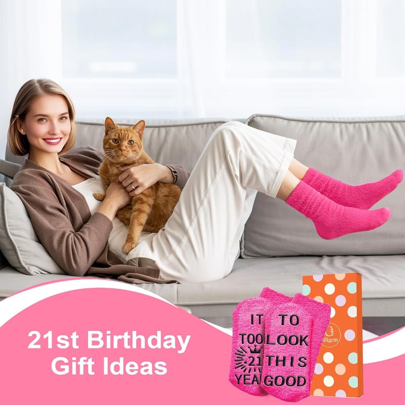 21. Geburtstag Socken für Frauen - Lustige, flauschige Designs