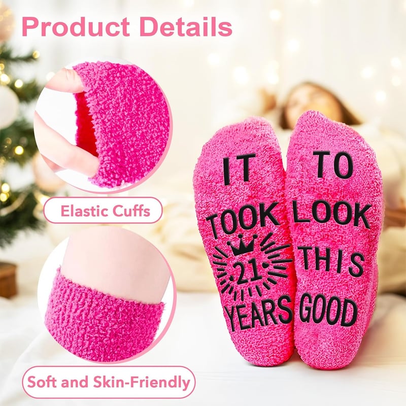 21. Geburtstag Socken für Frauen - Lustige, flauschige Designs
