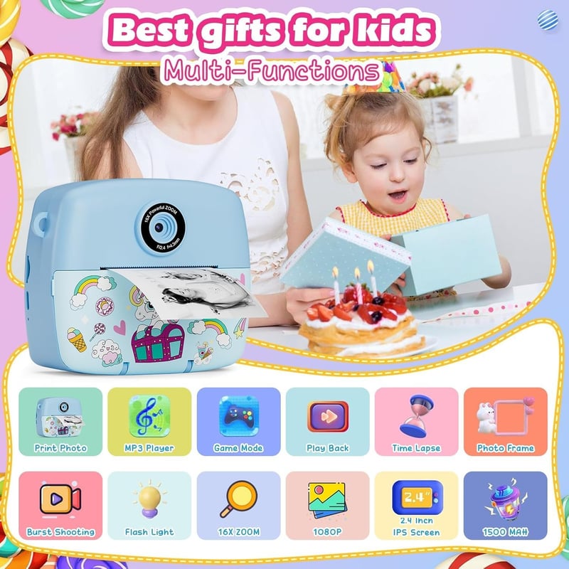 Sofortbildkamera für Kinder, 1080P HD mit Fotopapier, Geschenkidee