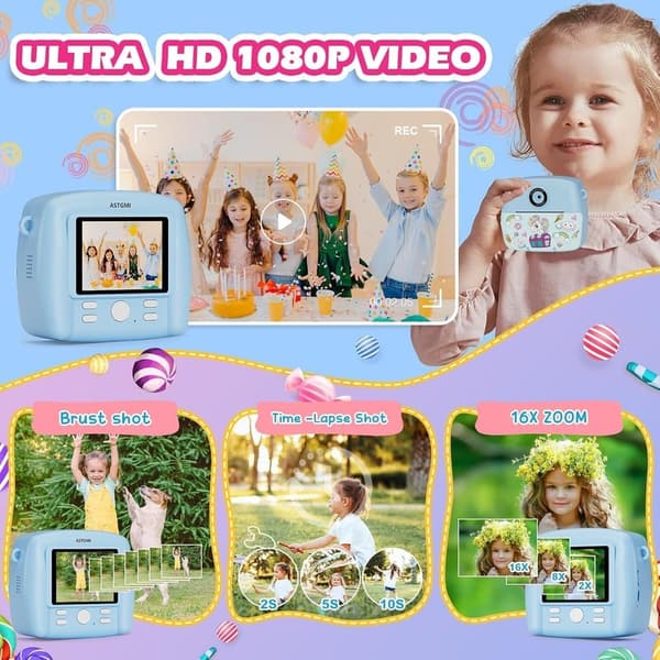 Sofortbildkamera für Kinder, 1080P HD mit Fotopapier, Geschenkidee