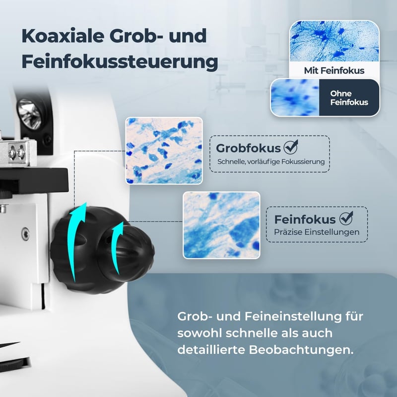 Mikroskop für Kinder und Erwachsene mit mechanischem Objekttisch und Telefonadapter