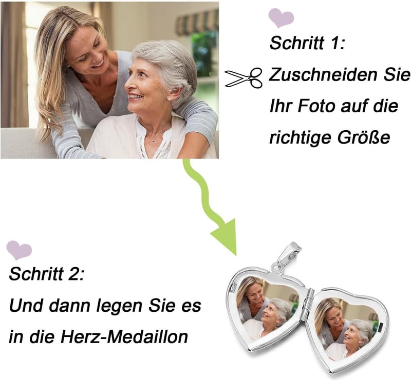 Herzkette aus Edelstahl mit Foto-Medaillon für Damen und Mädchen