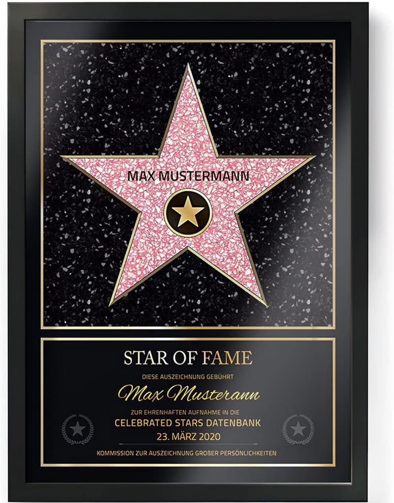 Personalisierte Urkunde im Hollywood-Stil für Paare mit Holzrahmen (DIN A4)