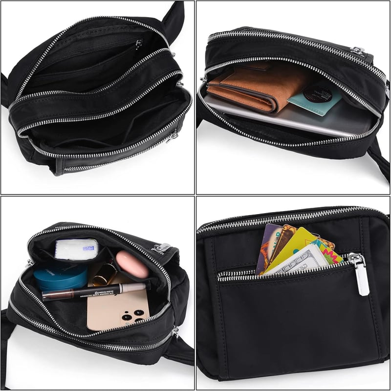 Wasserdichte Bauchtasche aus Nylon mit 3 Reißverschlusstaschen