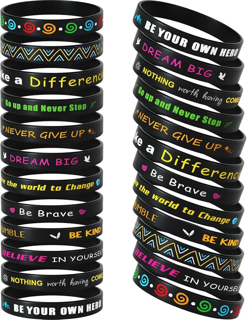 Motivierende Silikonarmbänder mit inspirierenden Zitaten, 24 Stück, Unisex