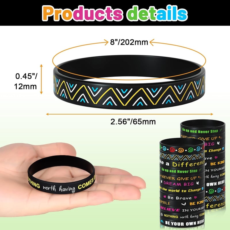 Motivierende Silikonarmbänder mit inspirierenden Zitaten, 24 Stück, Unisex